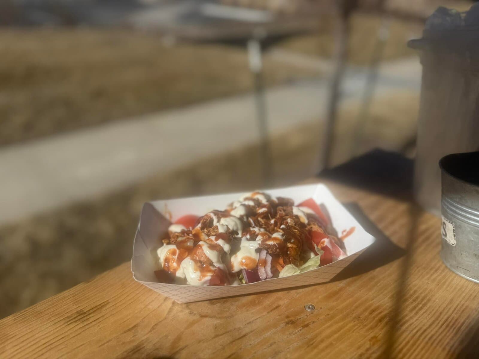 Loaded pulled-pork tray at the brewery